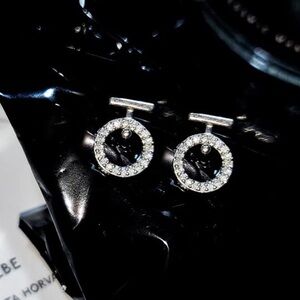 Circle CZ‎ Stud Earrings | White Gold Plated Silver